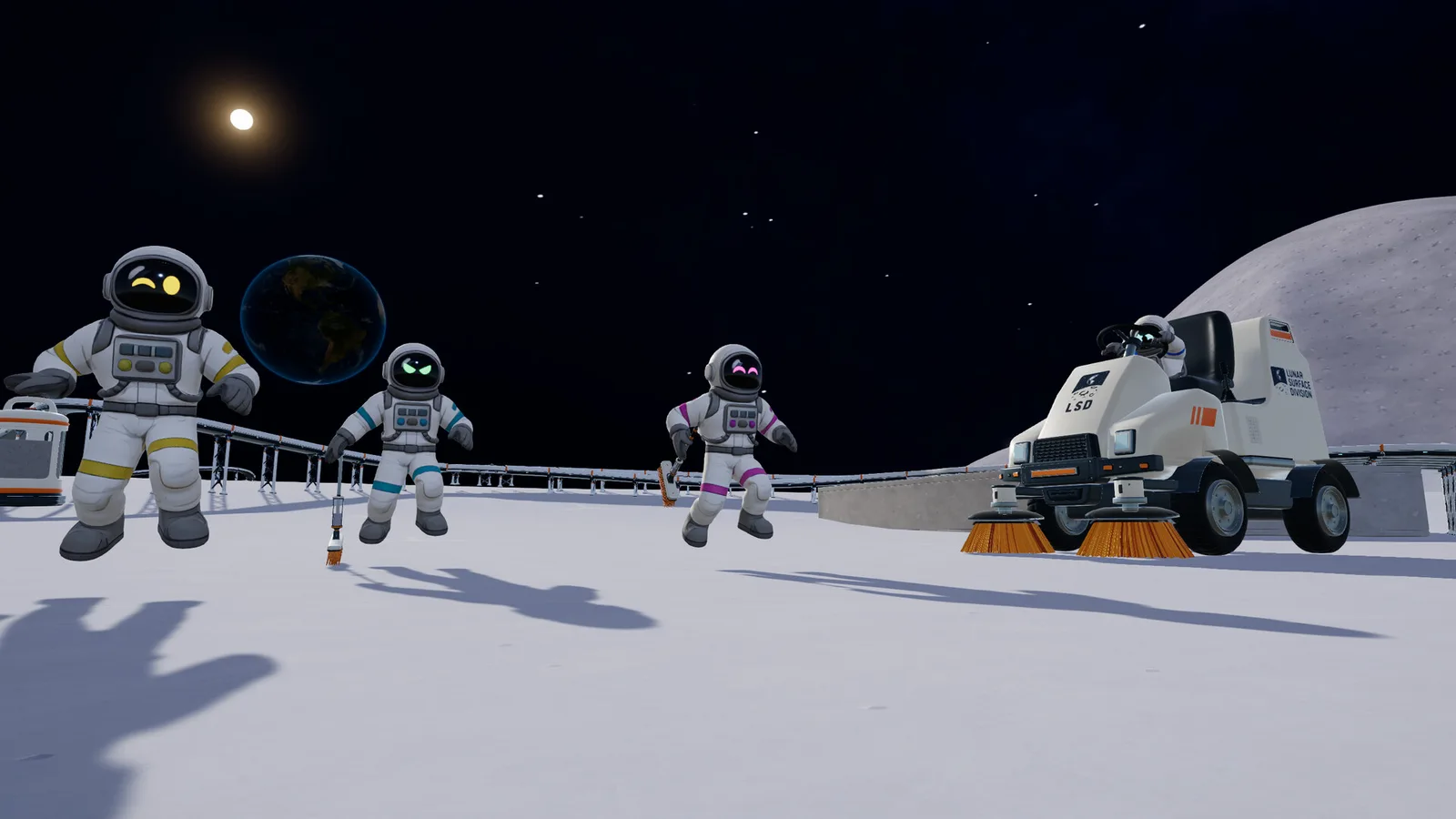 Moon Sweepers lunar cleanup equipment and factory structures on the Moon.